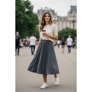 Vintage Orvis A Line Midi Skirt Womens XL Gray Elastic Waist Minimalist